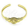 Oro Laminado Individual Bangle, Gold Filled Style Dolphin and Heart Design, with Ruby Cubic Zirconia, Diamond Cutting Finish, Golden Finish, 07.253.0026 (05 MM Thickness, One size fits all)