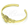 Oro Laminado Individual Bangle, Gold Filled Style Dolphin and Heart Design, with Ruby Cubic Zirconia, Diamond Cutting Finish, Golden Finish, 07.253.0026 (05 MM Thickness, One size fits all)