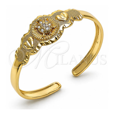 Oro Laminado Individual Bangle, Gold Filled Style Turtle and Heart Design, with White Cubic Zirconia, Diamond Cutting Finish, Golden Finish, 07.253.0027 (05 MM Thickness, One size fits all)