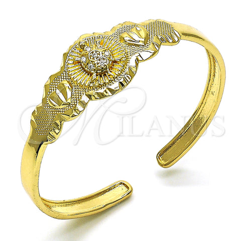 Oro Laminado Individual Bangle, Gold Filled Style Turtle and Heart Design, with White Cubic Zirconia, Diamond Cutting Finish, Golden Finish, 07.253.0027 (05 MM Thickness, One size fits all)