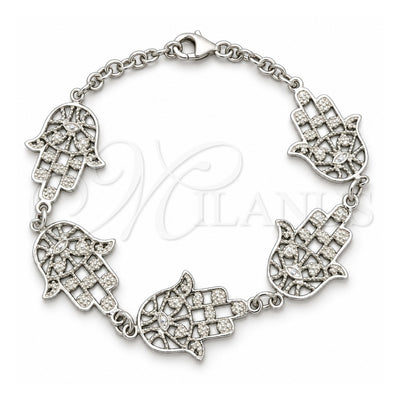 Sterling Silver Fancy Bracelet, Judaica and Hand of God Design, Polished, Silver Finish, 03.392.0001.07 (17 MM Thickness, 7 Inches Length)