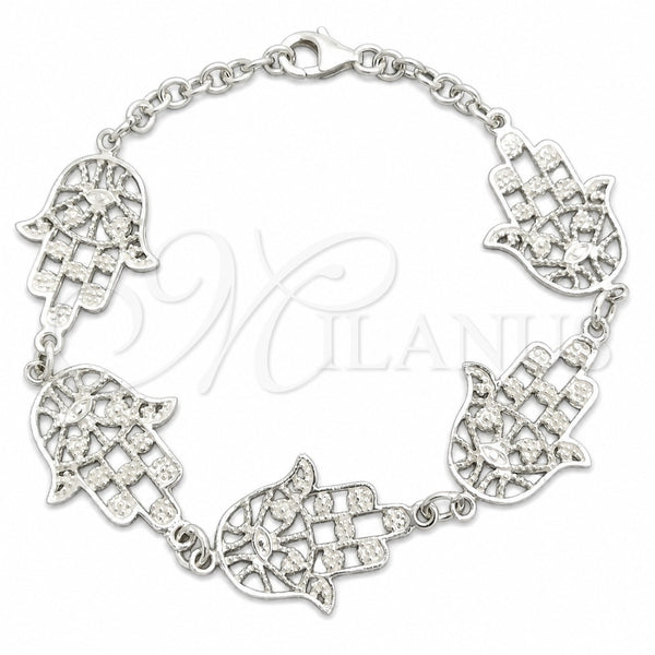 Sterling Silver Fancy Bracelet, Judaica and Hand of God Design, Polished, Silver Finish, 03.392.0001.07 (17 MM Thickness, 7 Inches Length)