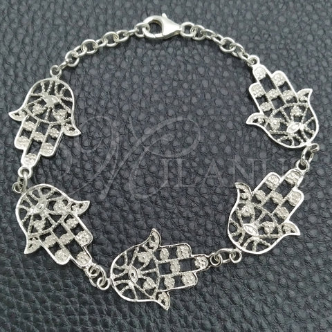 Sterling Silver Fancy Bracelet, Hand of God Design, Polished, Silver Finish, 03.392.0001.07 (17 MM Thickness, 7 Inches Length)