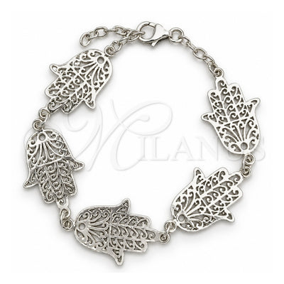 Sterling Silver Fancy Bracelet, Judaica and Hand of God Design, Polished, Silver Finish, 03.392.0002.07 (17 MM Thickness, 7 Inches Length)