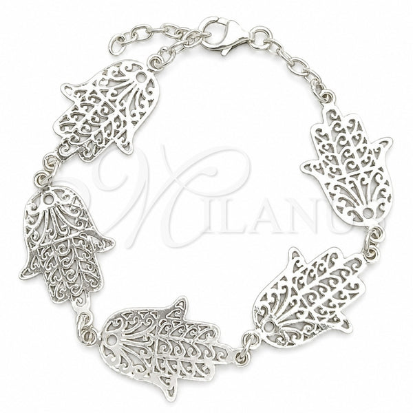 Sterling Silver Fancy Bracelet, Judaica and Hand of God Design, Polished, Silver Finish, 03.392.0002.07 (17 MM Thickness, 7 Inches Length)