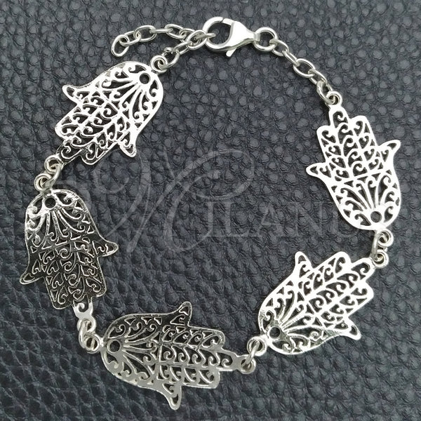 Sterling Silver Fancy Bracelet, Hand of God Design, Polished, Silver Finish, 03.392.0002.07 (17 MM Thickness, 7 Inches Length)