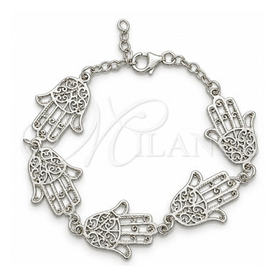 Sterling Silver Fancy Bracelet, Judaica and Hand of God Design, Polished, Silver Finish, 03.392.0003.07 (16 MM Thickness, 7 Inches Length)