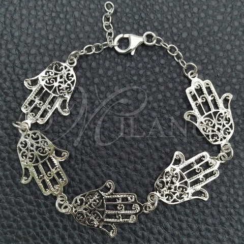 Sterling Silver Fancy Bracelet, Hand of God Design, Polished, Silver Finish, 03.392.0003.07 (16 MM Thickness, 7 Inches Length)