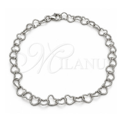 Sterling Silver Fancy Bracelet, Heart Design, Polished, Silver Finish, 03.392.0008.07 (06 MM Thickness, 7 Inches Length)