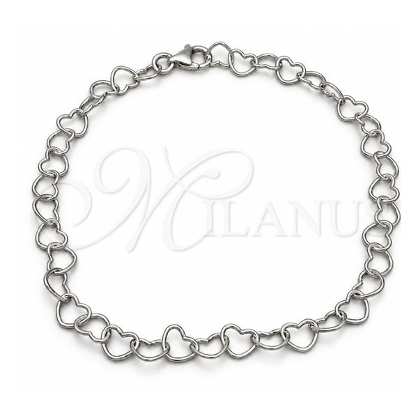 Sterling Silver Fancy Bracelet, Heart Design, Polished, Silver Finish, 03.392.0008.07 (06 MM Thickness, 7 Inches Length)