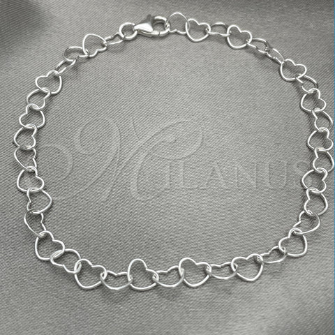 Sterling Silver Fancy Bracelet, Heart Design, Polished, Silver Finish, 03.392.0008.07 (06 MM Thickness, 7 Inches Length)