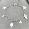 Sterling Silver Charm Bracelet, Flower and Rolo Design, Polished, Silver Finish, 03.392.0009 (03 MM Thickness, 7 Inches Length)