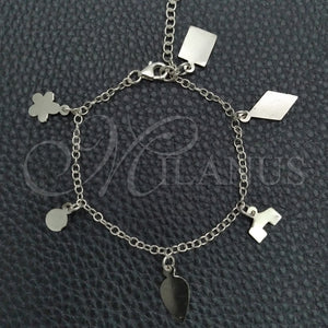 Sterling Silver Bracelet — Charm Bracelet Flower and Rolo Design Polished 03. — main product view — SKU 147318 | Plata 925 brazalete — Charm Bracelet flor and Rolo diseño pulido 03. — SKU 147318