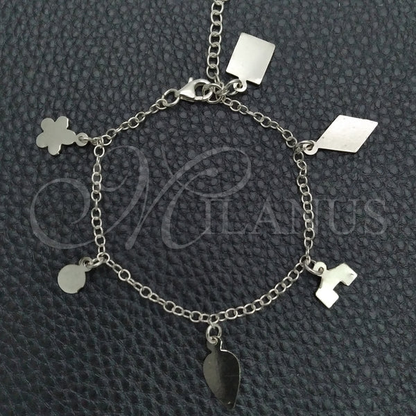 Sterling Silver Bracelet — Charm Bracelet Flower and Rolo Design Polished 03. — main product view — SKU 147318 | Plata 925 brazalete — Charm Bracelet flor and Rolo diseño pulido 03. — SKU 147318