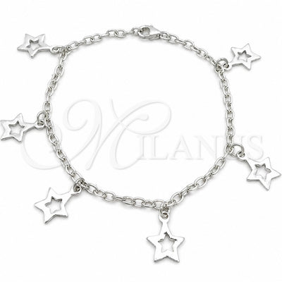 Sterling Silver Charm Bracelet, Star and Rolo Design, Polished, Silver Finish, 03.392.0010.07 (03 MM Thickness for wholesale, main product view