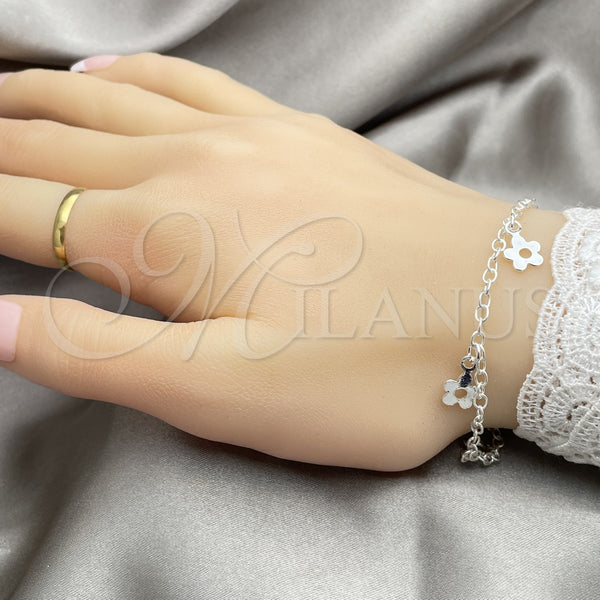 Sterling Silver Bracelet — Charm Bracelet Flower and Rolo Design Polished 03. — alternate product view — SKU 147320 | Plata 925 brazalete — Charm Bracelet flor and Rolo diseño pulido 03. — SKU 147320
