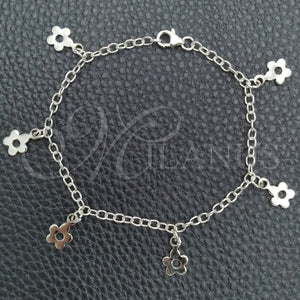 Sterling Silver Bracelet — Charm Bracelet Flower and Rolo Design Polished 03. — main product view — SKU 147320 | Plata 925 brazalete — Charm Bracelet flor and Rolo diseño pulido 03. — SKU 147320