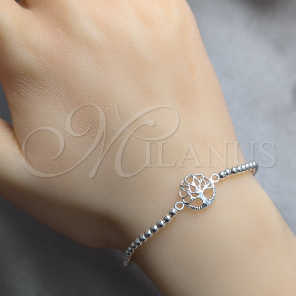 Sterling Silver Adjustable Bolo Bracelet, Tree and Ball Design, Polished, Silver Finish, 03.392.0013.07 (03 MM Thickness, 7 Inches Length)