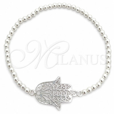Sterling Silver Adjustable Bolo Bracelet, Judaica and Hand of God Design, Polished, Silver Finish for wholesale, main product view