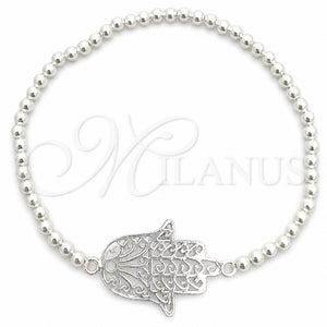 Sterling Silver Adjustable Bolo Bracelet, Judaica and Hand of God Design, Polished, Silver Finish, 03.392.0017.07 (03 MM Thickness, 7 Inches Length)