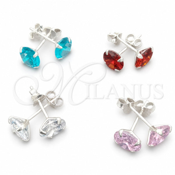 Sterling Silver Stud Earring, with White Cubic Zirconia, Polished, Silver Finish, 02.394.0001