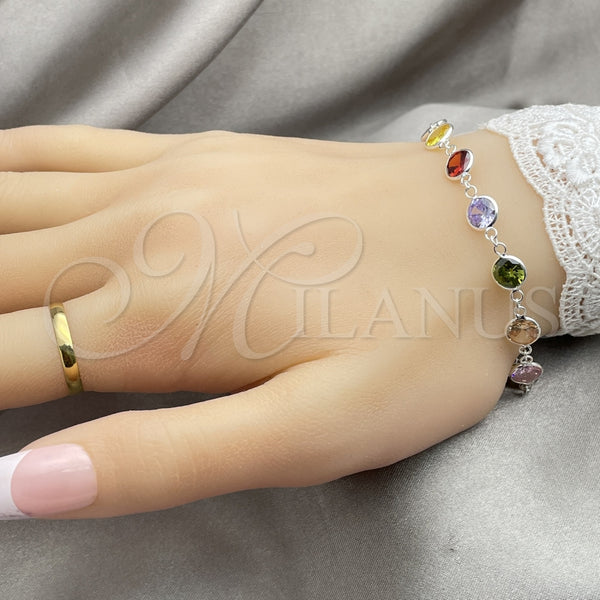 Sterling Silver Fancy Bracelet, with White Cubic Zirconia, Polished, Silver Finish, 03.394.0003.07 (07 MM Thickness, 7 Inches Length)