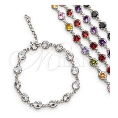 Sterling Silver Fancy Bracelet, with White Cubic Zirconia, Polished, Silver Finish, 03.394.0003.07 (07 MM Thickness, 7 Inches Length)