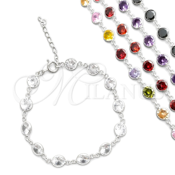 Sterling Silver Fancy Bracelet, with White Cubic Zirconia, Polished, Silver Finish, 03.394.0003.07 (07 MM Thickness, 7 Inches Length)