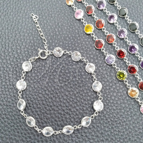 Sterling Silver Fancy Bracelet, with White Cubic Zirconia, Polished, Silver Finish, 03.394.0003.07 (07 MM Thickness, 7 Inches Length)