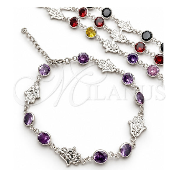 Sterling Silver Fancy Bracelet, with White Cubic Zirconia, Polished, Silver Finish, 03.394.0005.07 (07 MM Thickness, 7 Inches Length)