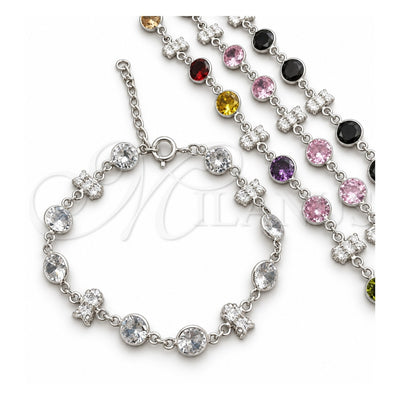 Sterling Silver Fancy Bracelet, with White Cubic Zirconia, Polished, Silver Finish, 03.394.0007.07 (07 MM Thickness, 7 Inches Length)