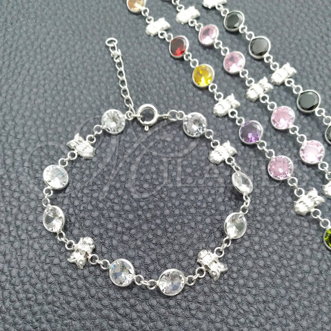 Sterling Silver Fancy Bracelet, with White Cubic Zirconia, Polished, Silver Finish, 03.394.0007.07 (07 MM Thickness, 7 Inches Length)