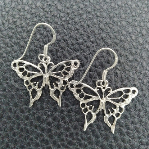 Sterling Silver Dangle Earring, Butterfly Design, Polished, Silver Finish, 02.392.0003