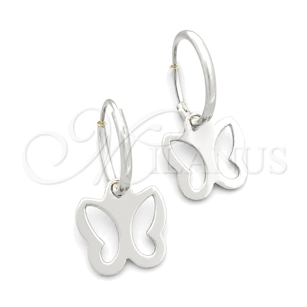 Sterling Silver Hoop Earrings — Small Hoop Butterfly Design Polished 02. — main product view — SKU 147385 | Plata 925 aretes de aro — Small Hoop Butterfly diseño pulido 02. — SKU 147385