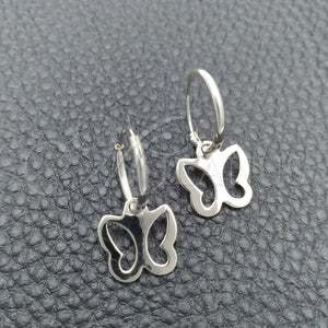 Sterling Silver Hoop Earrings — Small Hoop Butterfly Design Polished 02. — main product view — SKU 147385 | Plata 925 aretes de aro — Small Hoop Butterfly diseño pulido 02. — SKU 147385