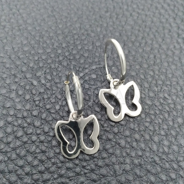 Sterling Silver Hoop Earrings — Small Hoop Butterfly Design Polished 02. — main product view — SKU 147385 | Plata 925 aretes de aro — Small Hoop Butterfly diseño pulido 02. — SKU 147385