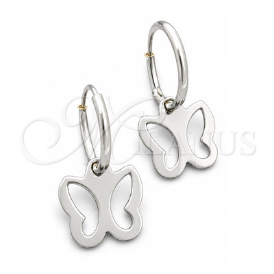 Sterling Silver Small Hoop, Butterfly Design, Polished, Silver Finish, 02.392.0009.15
