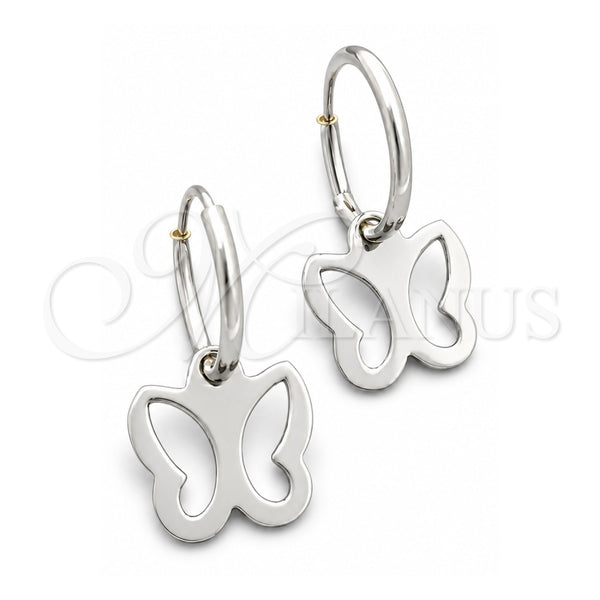 Sterling Silver Small Hoop, Butterfly Design, Polished, Silver Finish, 02.392.0009.15