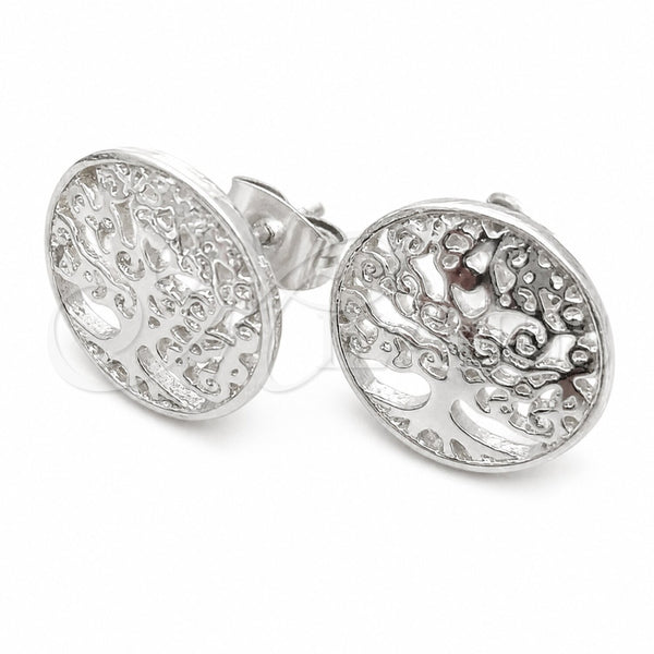 Sterling Silver Stud Earring, Tree Design, Polished, Silver Finish, 02.392.0011