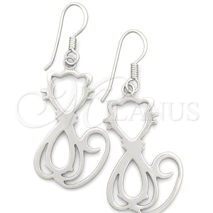 Sterling Silver Dangle Earring, Cat Design, Polished, Silver Finish, 02.392.0016