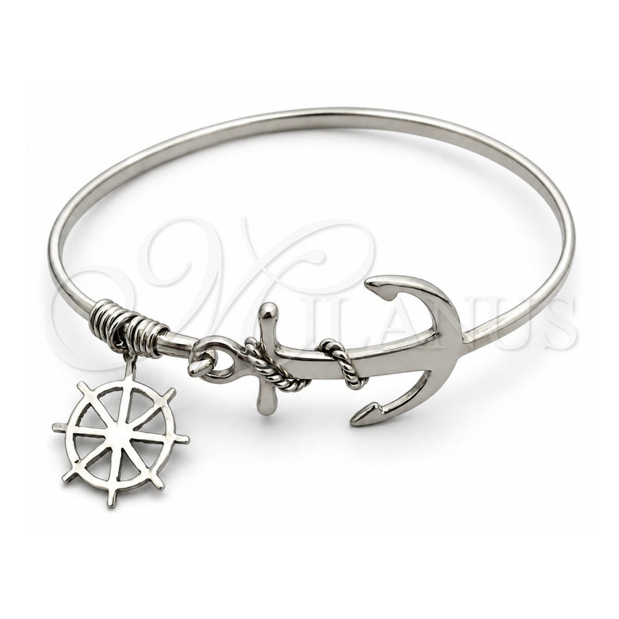 Sterling Silver Individual Bangle, Anchor and Rope Design, Polished, Silver Finish, 07.395.0005.05 (03 MM Thickness, Size 5 (2.50 Diameter))