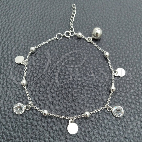 Sterling Silver Charm Bracelet, Ball and Rattle Charm Design, with White Cubic Zirconia, Polished, Silver Finish, 03.395.0003.07 (03 MM Thickness, 8 Inches Length)