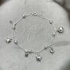 Sterling Silver Charm Bracelet, Star and Rattle Charm Design, with Fern Green Cubic Zirconia, Polished, Silver Finish, 03.395.0008.07 (03 MM Thickness, 8 Inches Length)