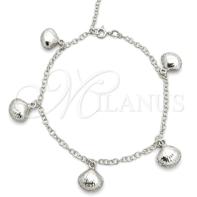 Sterling Silver Charm Bracelet, Shell and Rolo Design, Polished, Silver Finish, 03.395.0009.07 (03 MM for wholesale, main product view