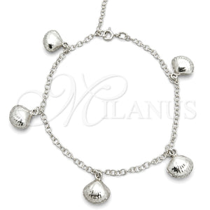 Sterling Silver Charm Bracelet, Shell and Rolo Design, Polished, Silver Finish, 03.395.0009.07 (03 MM Thickness, 8 Inches Length)