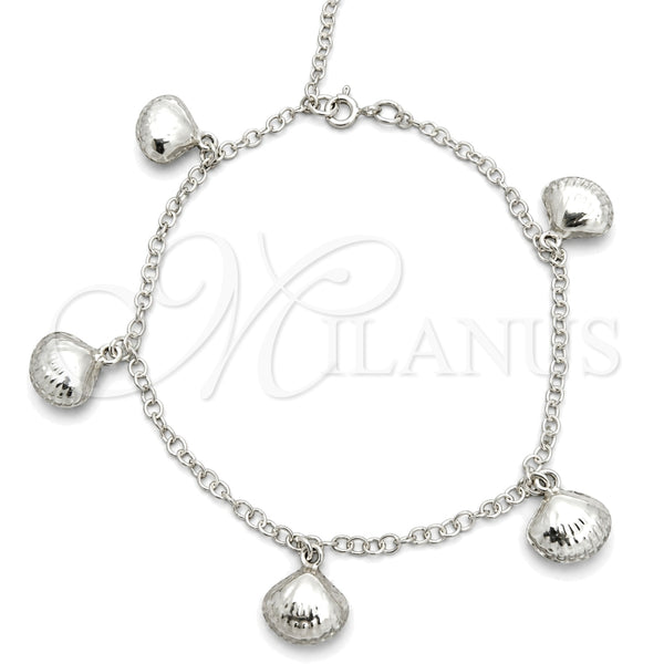 Sterling Silver Charm Bracelet, Shell and Rolo Design, Polished, Silver Finish, 03.395.0009.07 (03 MM Thickness, 8 Inches Length)