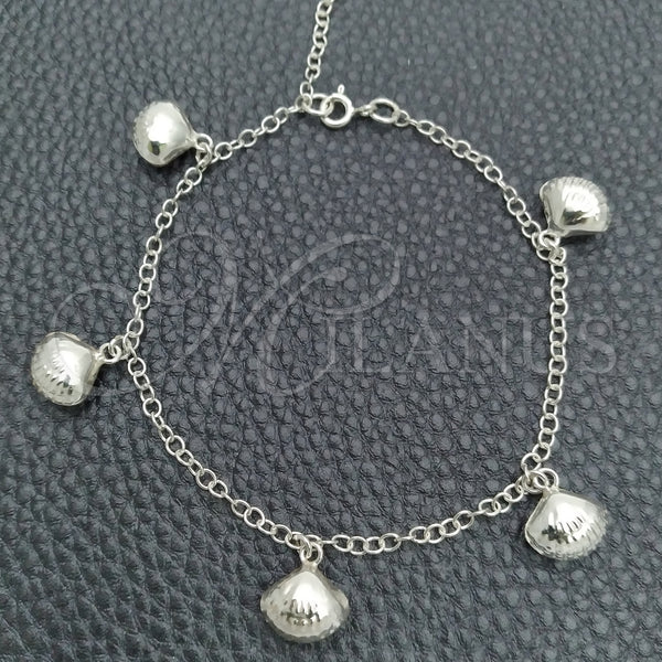 Sterling Silver Charm Bracelet, Shell and Rolo Design, Polished, Silver Finish, 03.395.0009.07 (03 MM Thickness, 8 Inches Length)