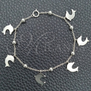 Sterling Silver Bracelet — Charm Bracelet Dolphin and Rolo Design Polished 03. — main product view — SKU 147405 | Plata 925 brazalete — Charm Bracelet Dolphin and Rolo diseño pulido 03. — SKU 147405