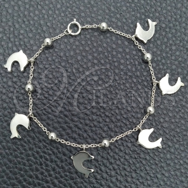 Sterling Silver Bracelet — Charm Bracelet Dolphin and Rolo Design Polished 03. — main product view — SKU 147405 | Plata 925 brazalete — Charm Bracelet Dolphin and Rolo diseño pulido 03. — SKU 147405