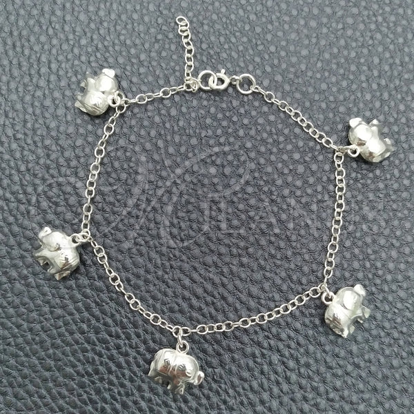 Sterling Silver Bracelet — Charm Bracelet Elephant and Rolo Design Polished 03. — main product view — SKU 147407 | Plata 925 brazalete — Charm Bracelet Elephant and Rolo diseño pulido 03. — SKU 147407